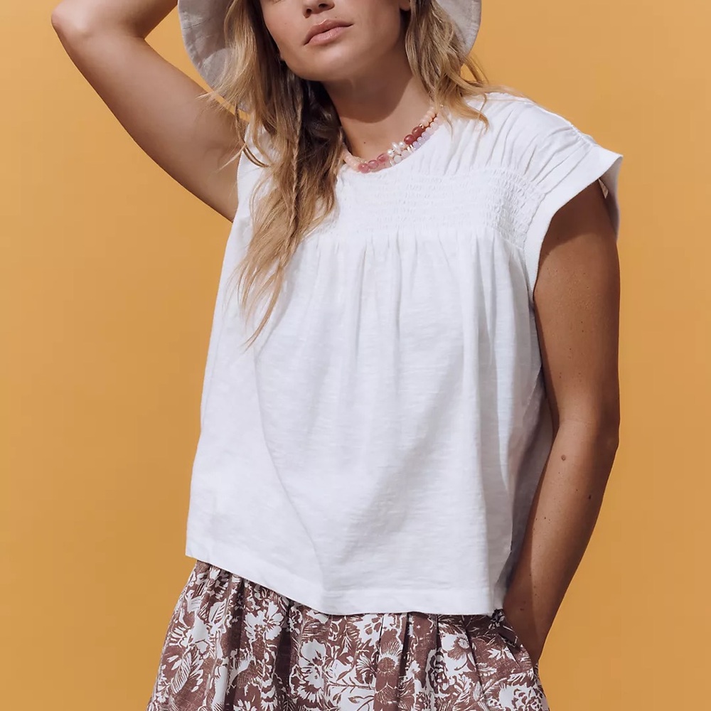 By Anthropologie Smocked Yoke Top